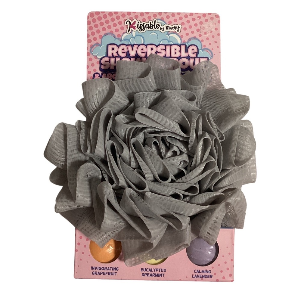 KIssable by Minxy Reversible Shower Pouf & Aromatherapy Steamer Set Gray